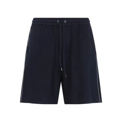 Ralph Lauren Purple Label Navy Blue Beach Athletic Cotton Bermuda In Black