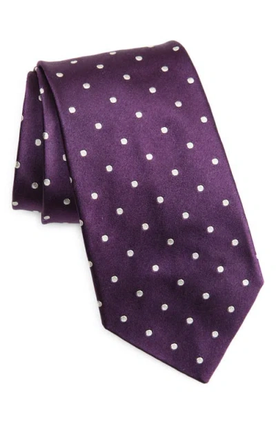 Ralph Lauren Purple Label Neat Dot Silk Tie In Dark Purple