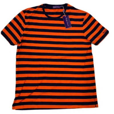 Pre-owned Ralph Lauren Purple Label Orange Pima Cotton Horizontal Stripes T-shirt Size Xl