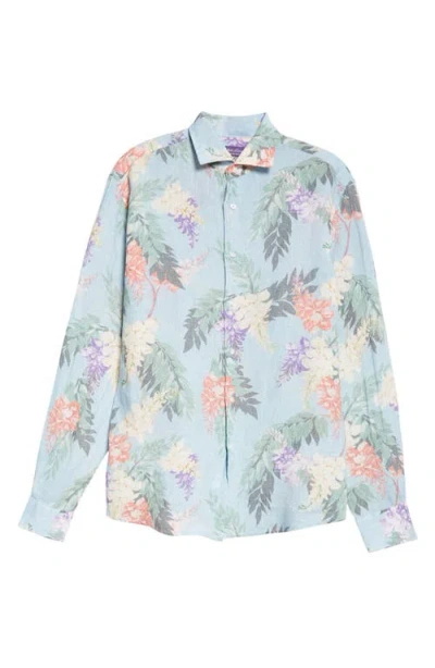 Ralph Lauren Purple Label Palma Floral Linen Button-up Shirt In Blue Multi