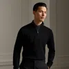 Ralph Lauren Piqué-knit Wool Quarter-zip Sweater In Polo Black