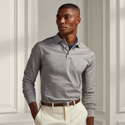 Ralph Lauren Purple Label Pique Long-sleeve Polo Shirt In Grey