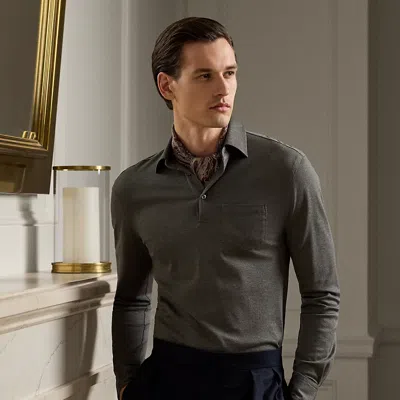Ralph Lauren Piqué Long-sleeve Polo Shirt In Medium Grey Melange