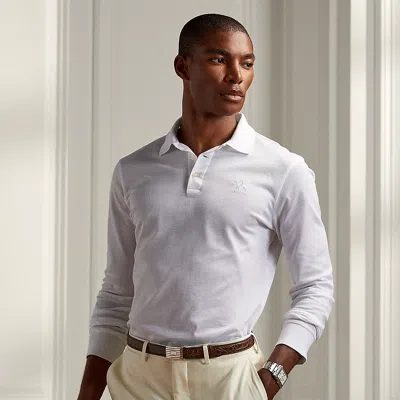 Ralph Lauren Purple Label Pique Long-sleeve Polo Shirt In Brown