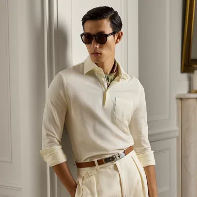 Ralph Lauren Piqué Long-sleeve Polo Shirt In Classic Cream