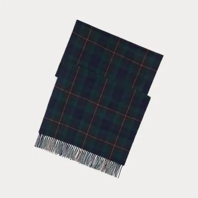 Ralph Lauren Purple Label Plaid Cashmere Fringe Scarf In Blue