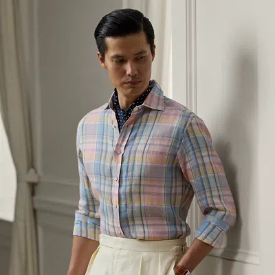 Ralph Lauren Plaid Linen Shirt In Pink Multi