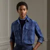 Ralph Lauren Plaid-print Suede Overshirt In Navy/blue Multi