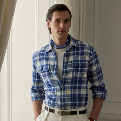 Ralph Lauren Plaid Twill Shirt In Blue/cream