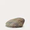 Ralph Lauren Plaid Wool Twill Flat Cap In Sage Brown Tan Multi