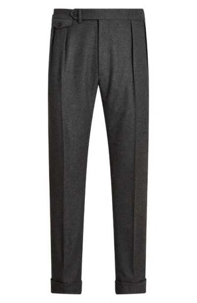 Ralph Lauren Purple Label Pleated Charcoal Grey Wool Flannel Trousers In Blue