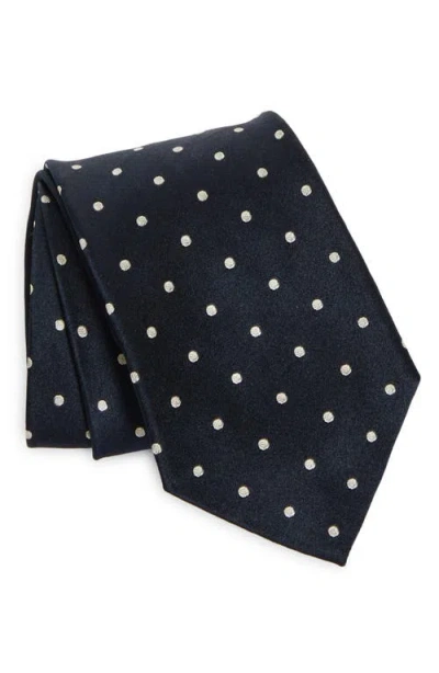 Ralph Lauren Purple Label Polka Dot Silk Satin Tie In Dark Navy