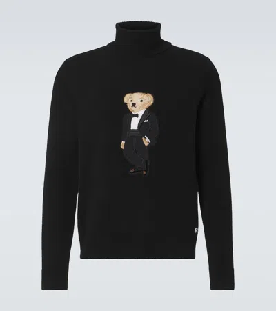 Ralph Lauren Polo Bear Cashmere Turtleneck Sweater In Black