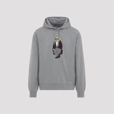 Ralph Lauren Purple Label Polo Bear Fleece Hoodie In Grey