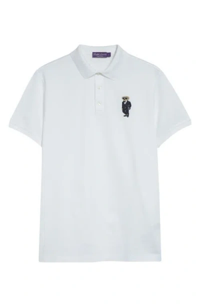 Ralph Lauren Purple Label Polo Bear Patch Cotton Piqué Knit Polo In Classic White