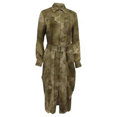 Pre-owned Ralph Lauren Purple Label Printed Shirt Dress With Belt In Green Silk