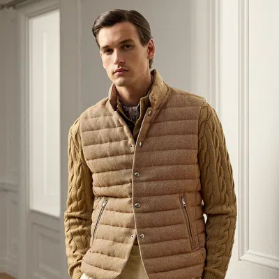 Ralph Lauren Men's Quilted Tweed Down Vest In Tan Brown