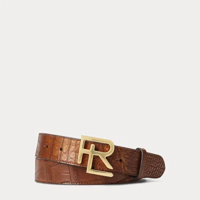 Ralph Lauren Purple Label Rl-buckle Caiman Belt In Brown