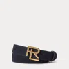 Ralph Lauren Purple Label Rl-buckle Calf-suede Belt In Blue