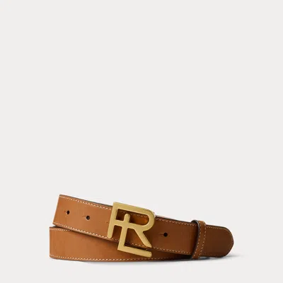 Ralph Lauren Rl-buckle Calfskin Belt In Gold