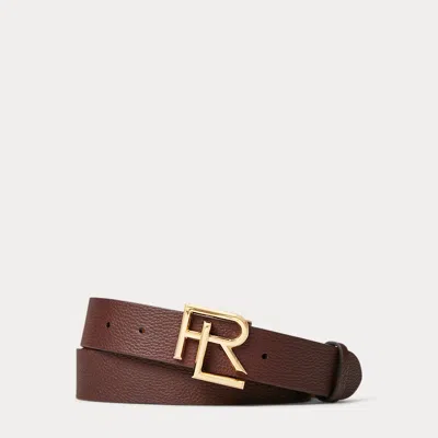 Ralph Lauren Rl-buckle Pebbled Calfskin Belt In Dark Luggage Brown