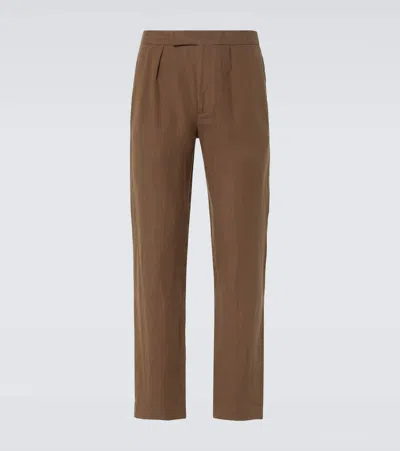 Ralph Lauren Silk And Linen Straight Pants In Brown