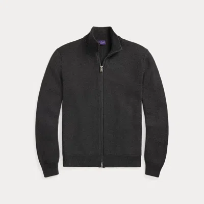 Ralph Lauren Silk-cotton Full-zip Sweater In Medium Grey Multi