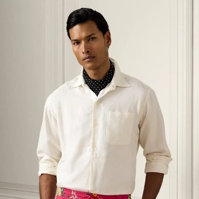 Ralph Lauren Purple Label Silk-linen Popover Shirt In Classic White