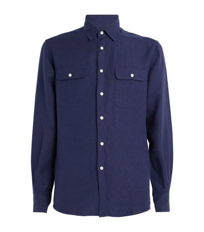 Ralph Lauren Purple Label Silk-linen Shirt In Blue