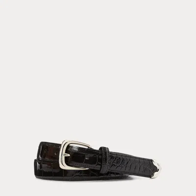 Ralph Lauren Silver-buckle Alligator Belt In Black
