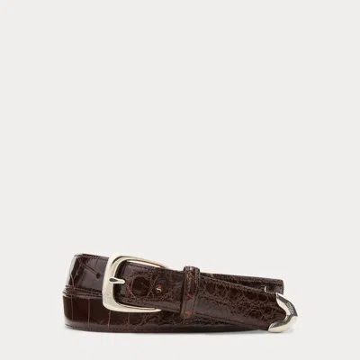 Ralph Lauren Silver-buckle Alligator Belt In Brown