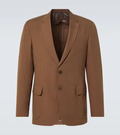 Ralph Lauren Single-breasted Silk And Linen Blazer In Brown