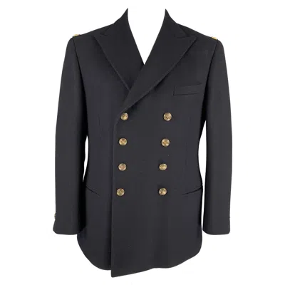Pre-owned Ralph Lauren Purple Label Size 42 Black Gold Wool/cashmere Double Breasted Coat