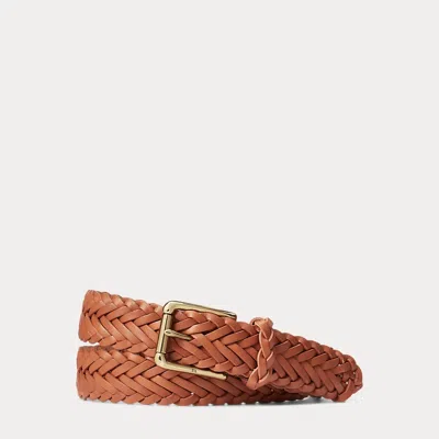 Ralph Lauren Sportsman Braided Leather Belt In Gold
