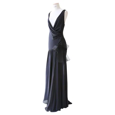 Pre-owned Ralph Lauren Purple Label S/s 2012 Vintage Black Silk Plunging Bow Gown Dress