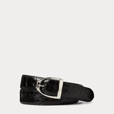 Ralph Lauren Purple Label Stirrup-buckle Caiman Belt In Black