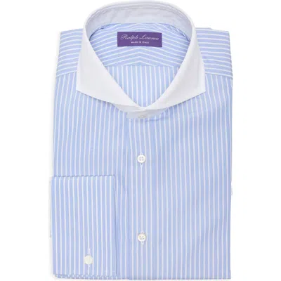 Ralph Lauren Purple Label Stripe End On End Cotton Button-up Shirt In Blue