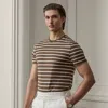 Ralph Lauren Striped Lisle Crewneck T-shirt In Espresso Multi