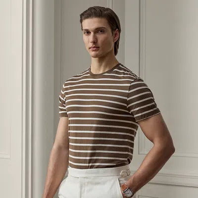 Ralph Lauren Striped Lisle Crewneck T-shirt In Espresso Multi