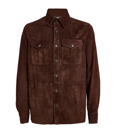 Ralph Lauren Suede Barron Overshirt In Luggage Brown
