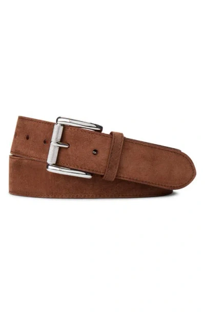 Ralph Lauren Purple Label Suede Belt In Brown