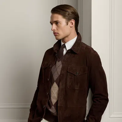 Ralph Lauren Suede Overshirt In Luggage Brown