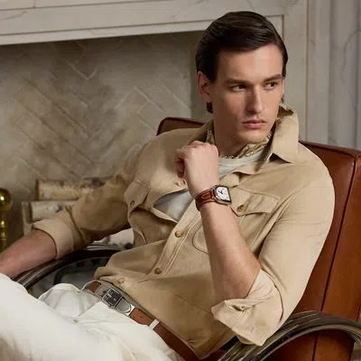 Ralph Lauren Suede Overshirt In Oyster Tan