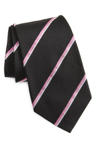 Ralph Lauren Purple Label Super Repp Stripe Silk Tie In Black/ Pink