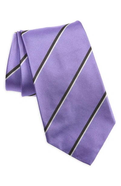 Ralph Lauren Purple Label Super Repp Stripe Silk Tie In Lavender/black
