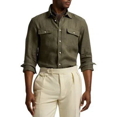 Ralph Lauren Purple Label Tailored Linen Button-up Shirt In Green