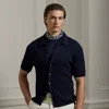 Ralph Lauren Textured Cotton Short-sleeve Cardigan In Classic Chairman Navy