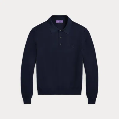 Ralph Lauren Purple Label Textured Silk-cotton Polo-collar Jumper In Black