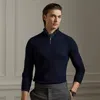 Ralph Lauren Silk-cotton Knit Quarter-zip Sweater In Navy