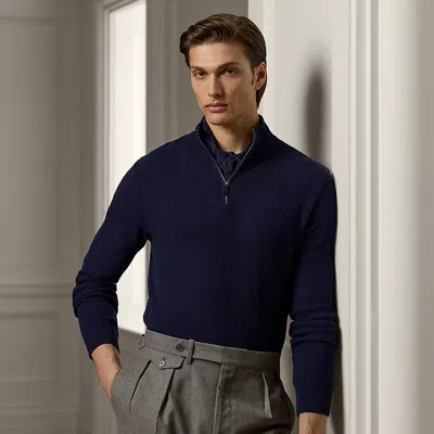 Ralph Lauren Textured Silk-cotton Quarter-zip Sweater In Royal Navy